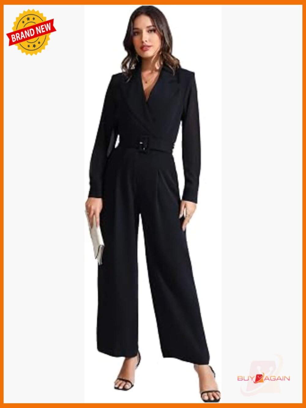 Wide Leg Jumpsuit with Belted Waist and Chiffon Sleeves